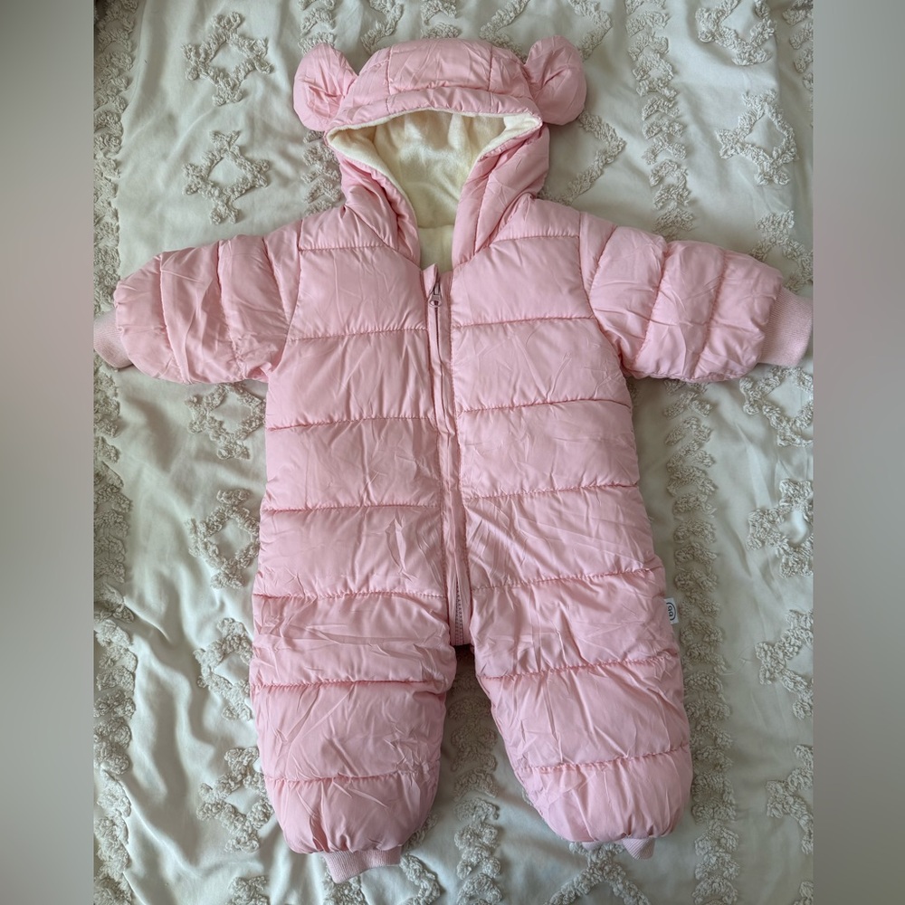 Adorable Pink Baby Snowsuit with Ears